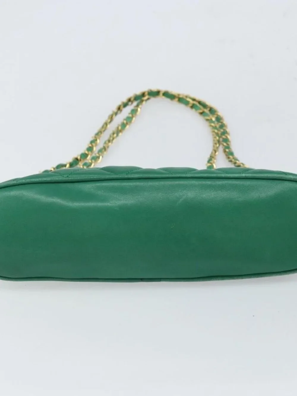 CHANEL Matelasse Chain Shoulder Bag Satin Green Gold CC Auth 168432